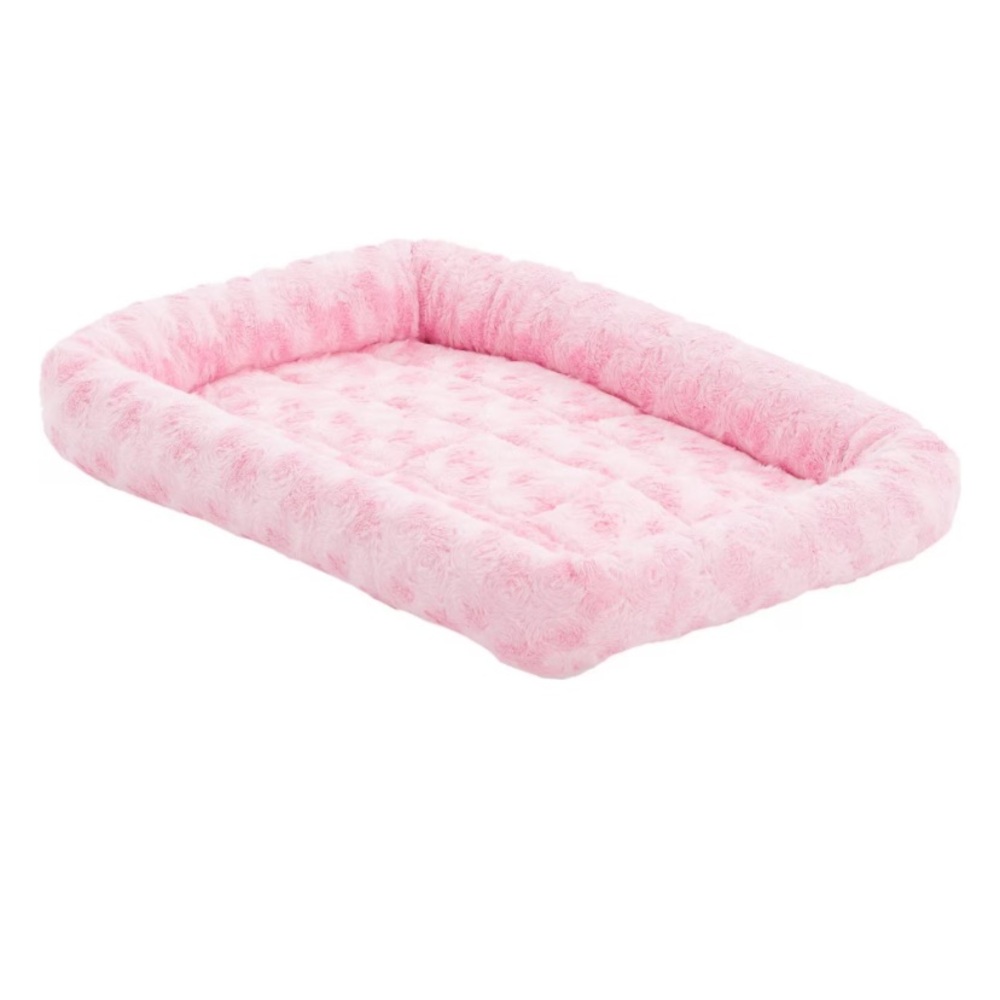 MidWest Quiet Time Fashion Plush Bolster Dog Crate Mat, Pink